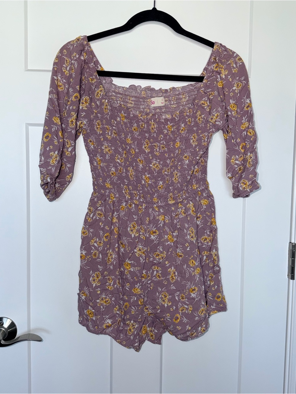 Purple Floral Half Sleeve Smocked Romper